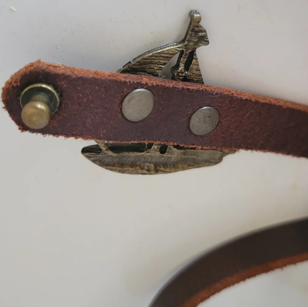 Vintage Style Leather Belt Sailboat Buckle Moss Mills S/M